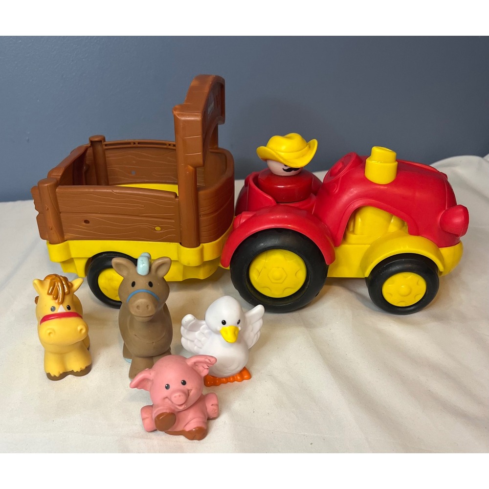 Fisher-Price Little People Farm Tractor Trailer Wagon Animals Figures Y2K Retro